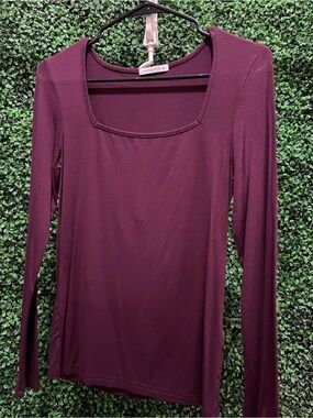 Mango Long Sleeve Square Neck Top - Plum